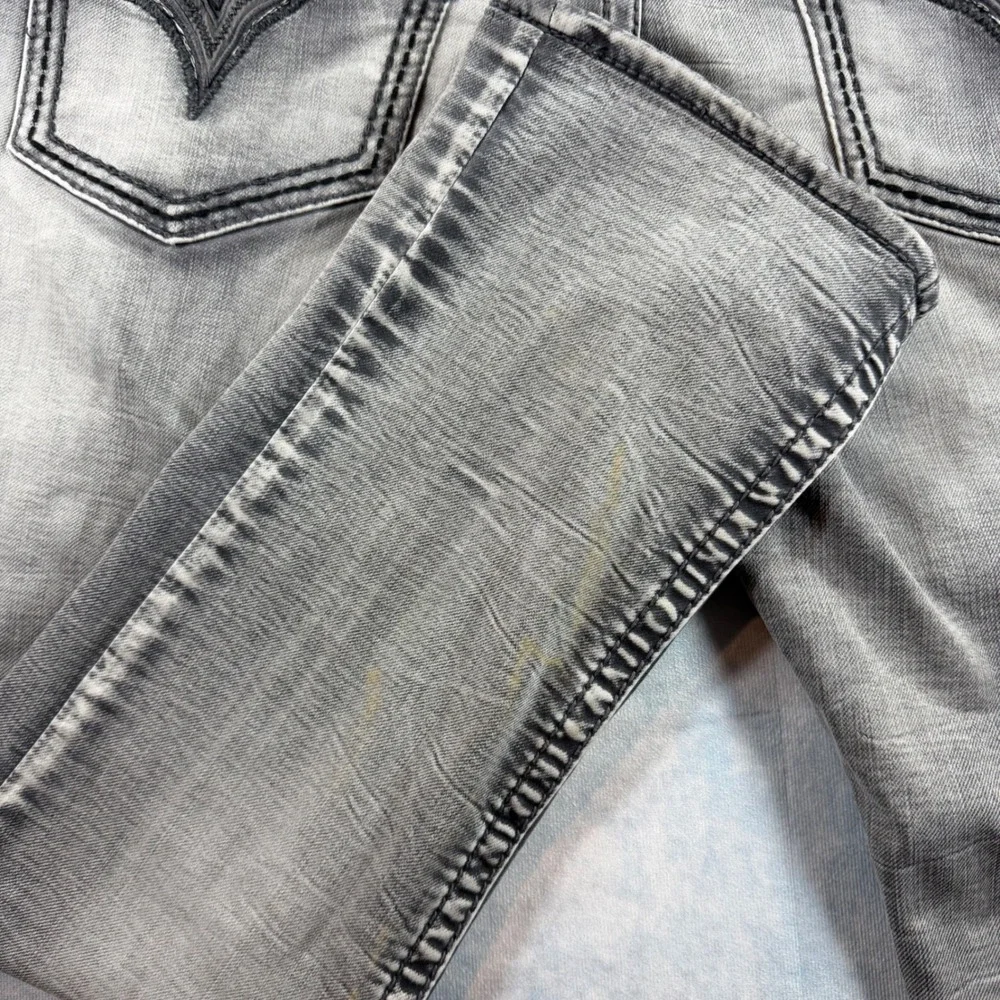 Salvage Havoc Slim Straight Jeans Mens 36 Grey Good Distressed Buckle SLVG